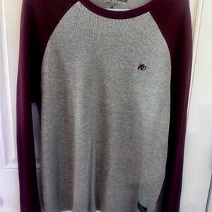 Aeropostale Burgundy and Gray Long Sleeve Tee
